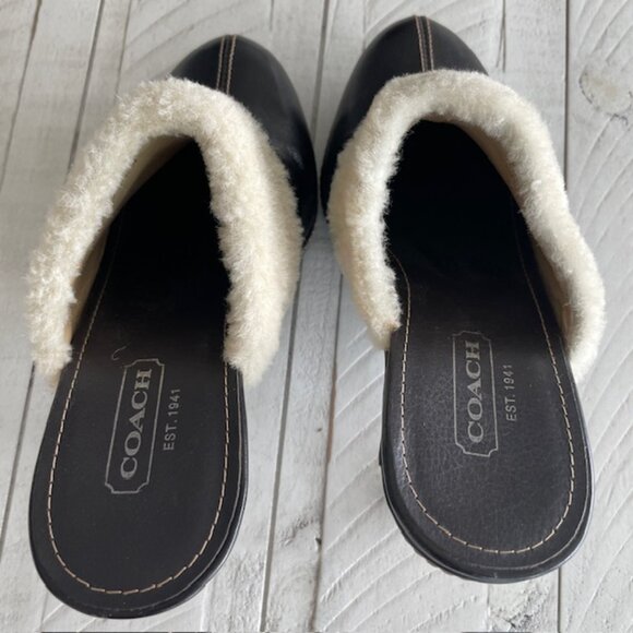 COACH PRE-OWNED KACIE BROWN LEATHER SHEARLING MULE SLIDE BOOT HIGH HEEL SIZE 7 - Picture 6 of 8